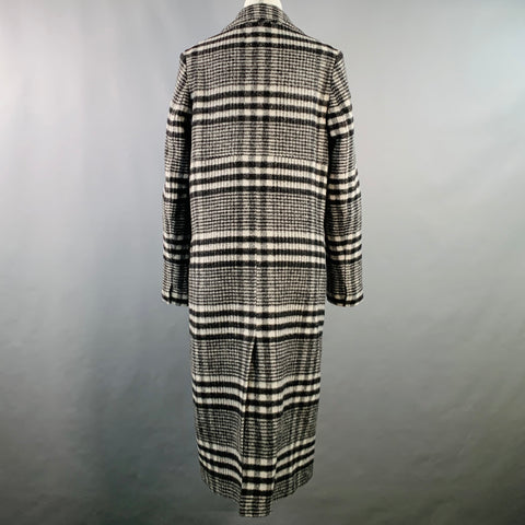 ALLSAINTS Taille 6 Ensley Carreaux Noir Gris Laine Mélange Plaid Manteau Croisé