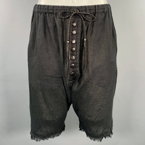 KMRII Size S Black Handstitched Linen Shorts