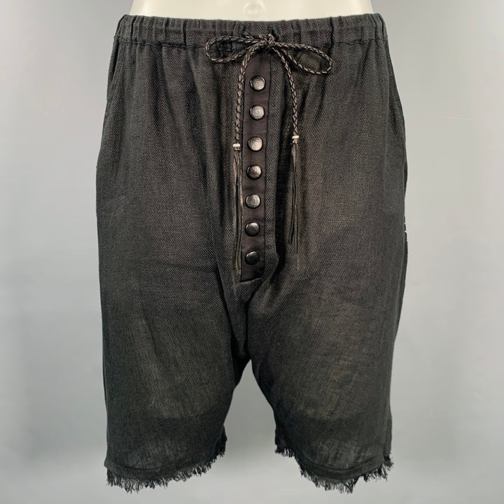 KMRII Size S Black Handstitched Linen Shorts