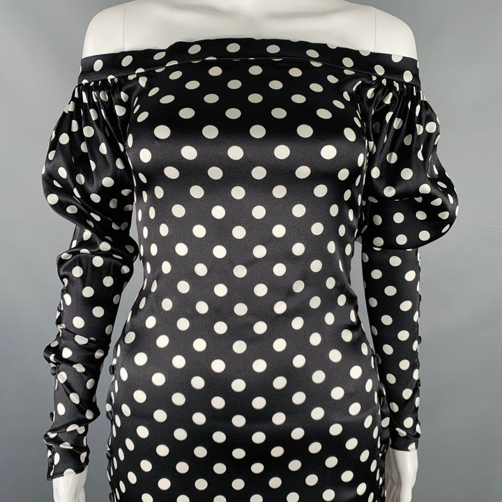 CAROLINE CONSTAS Size XS Black White Silk Blend Polka Dot Long Sleeve Dress