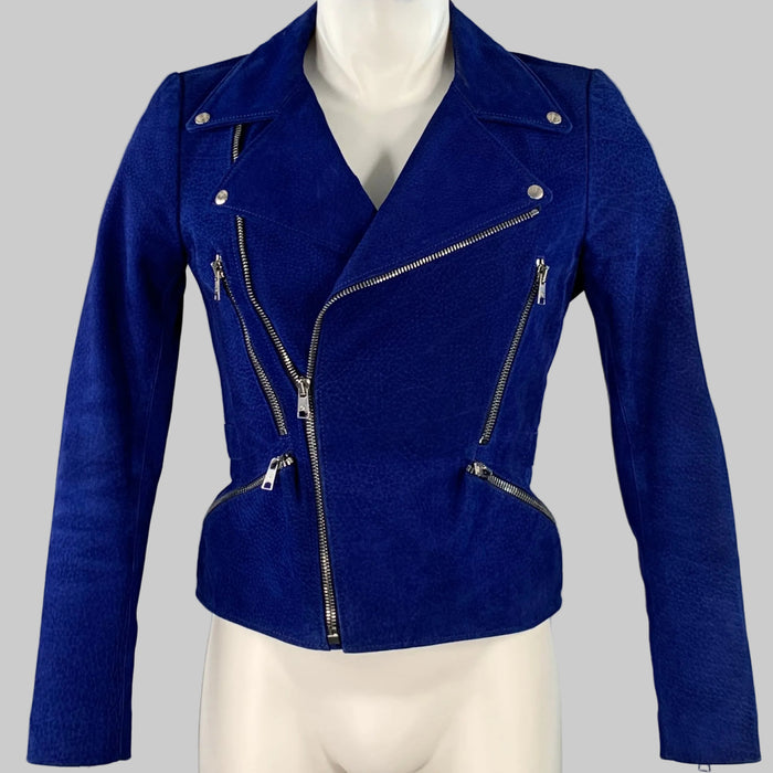 ALEXANDER MCQUEEN Size 34 Royal Blue Leather Motorcycle Jacket