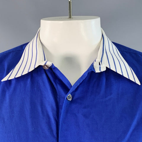 Chemise en coton à manches longues et liserés contrastants ALAN BILZERIAN Taille XXL Bleu multicolore