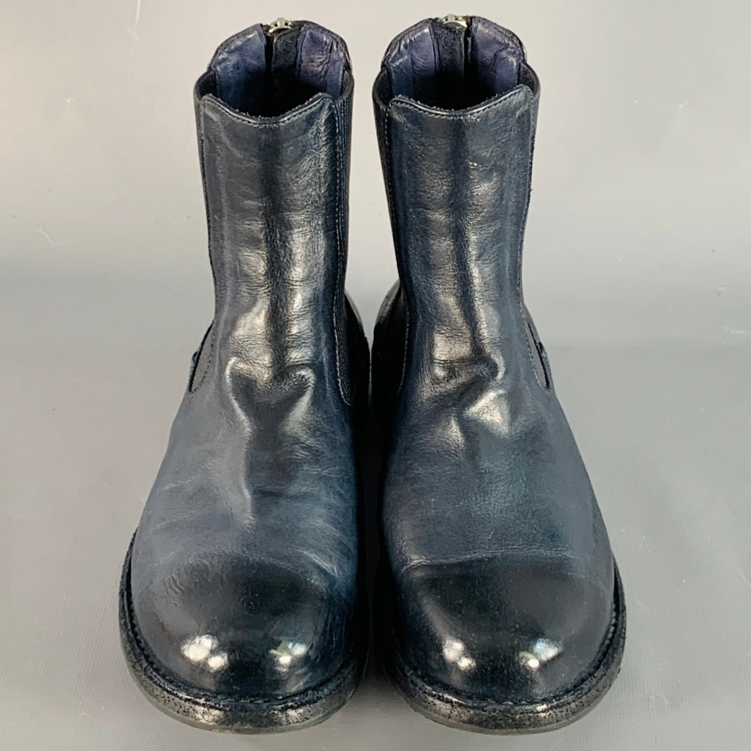 OFFICINE CREATIVE Size 7 Navy Antique Leather Ankle Chelsea Boots