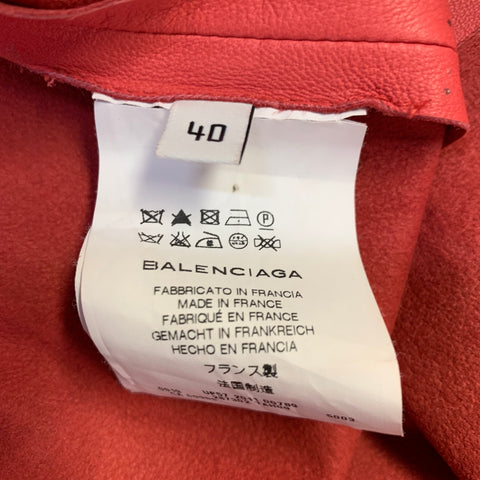 BALENCIAGA Size 8 Red Coral Lambskin Leather Sleeveless Shift Dress