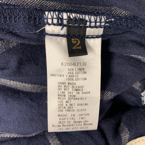 KAPITAL Size M Navy Grey Stripe Linen Cotton Drop Crotch Casual Pants