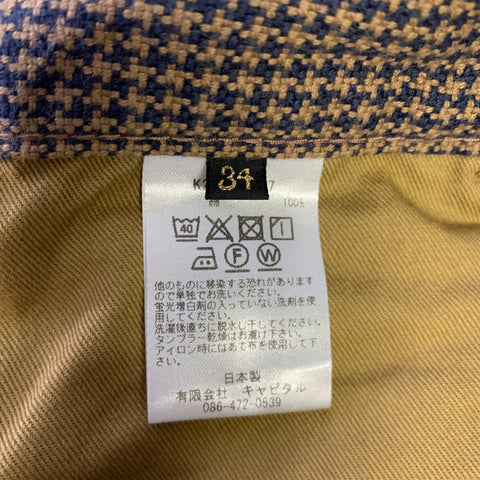 KAPITAL Size 31 Brown Navy Houndstooth Cotton Pants