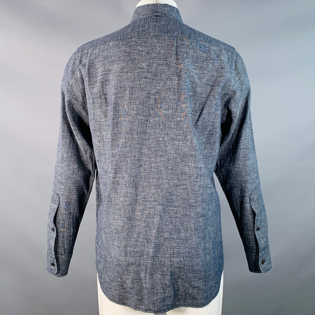 TAYLOR STITCH Size M Navy White Nailhead Linen Cotton Long Sleeve Shirt