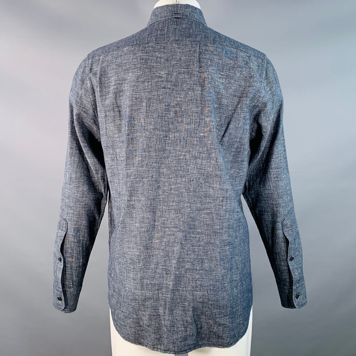 TAYLOR STITCH Size M Navy White Nailhead Linen Cotton Long Sleeve Shirt