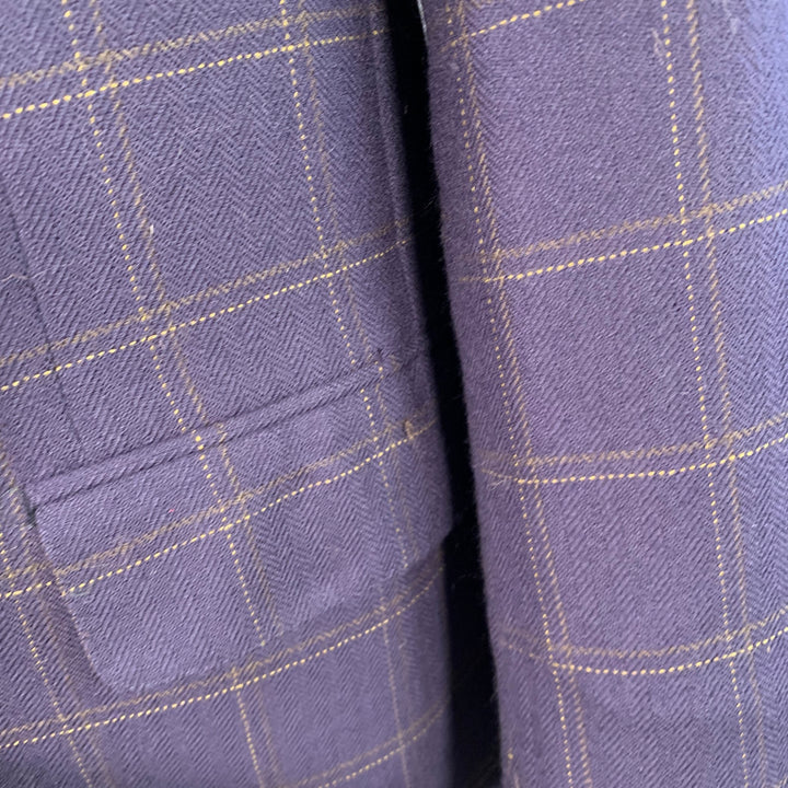 GIANLUCA ISAIA Chest Size 42 Long Navy Beige Window Pane Wool Sport Coat