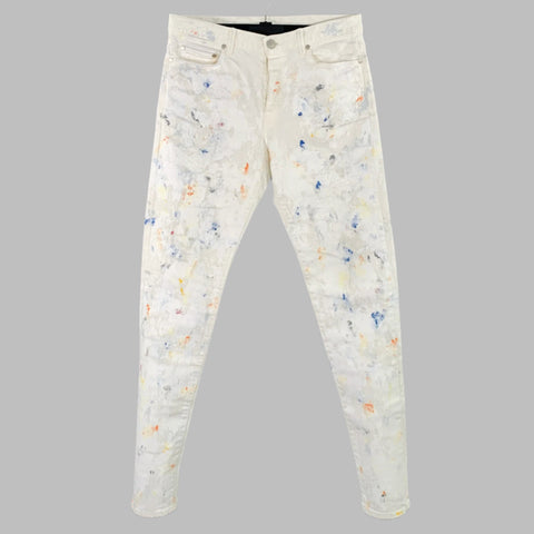 JOHN ELLIOTT Size 30 White Multi Color Paint Splatter Cotton Slim Jeans