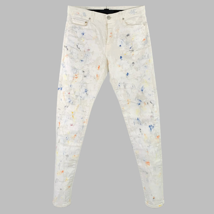 JOHN ELLIOTT Size 30 White Multi Color Paint Splatter Cotton Slim Jeans