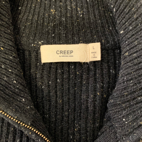 Pull zippé en laine côtelée CREEP taille L noir et gris