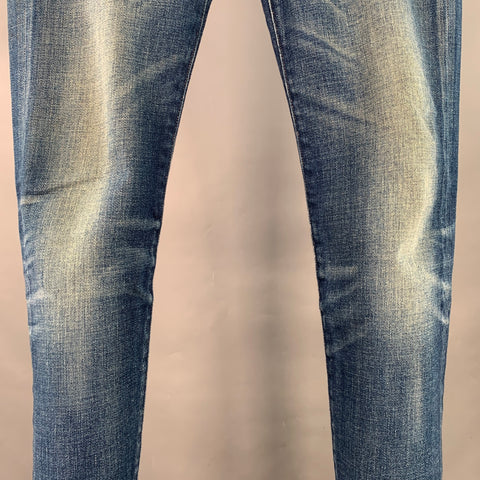 LEVI'S MADE & CRAFTED Size 29 Needle Narrow Blue Distressed Cotton Blend Skinny Jeans