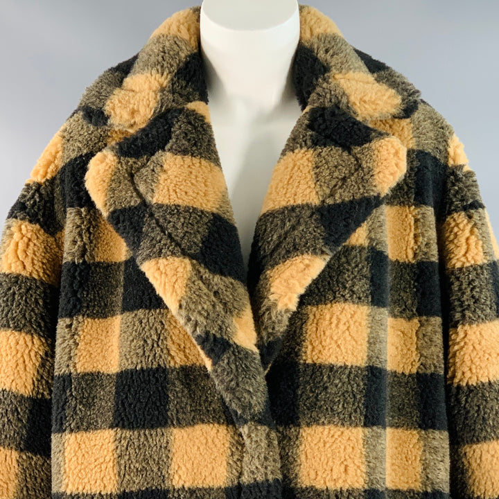 STAND STUDIO Size S Maria Tan Black Polyester Wool Checkered Notch Lapel Coat