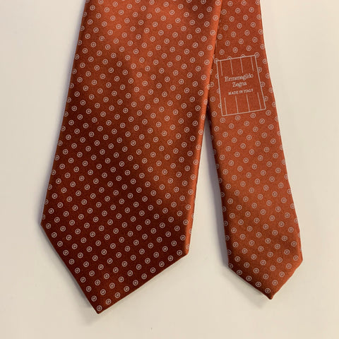 ERMENEGILDO ZEGNA Brown Rust White Dots Silk Tie