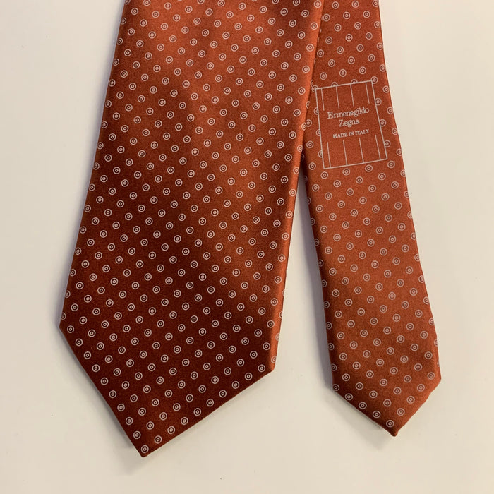 ERMENEGILDO ZEGNA Brown Rust White Dots Silk Tie