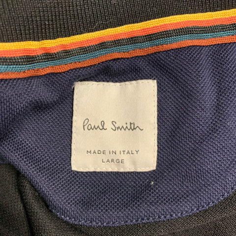 PAUL SMITH Size L Black Multi Color Cotton Contrast Trim Polo