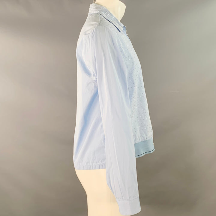 PRADA Size M Blue Silver Studded Cotton Zip Up Long Sleeve Shirt