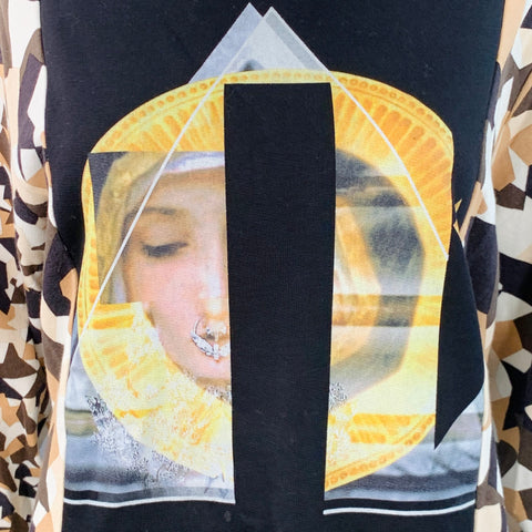 GIVENCHY Size S Black Brown Cream Cotton Geometric Crew Neck Pullover