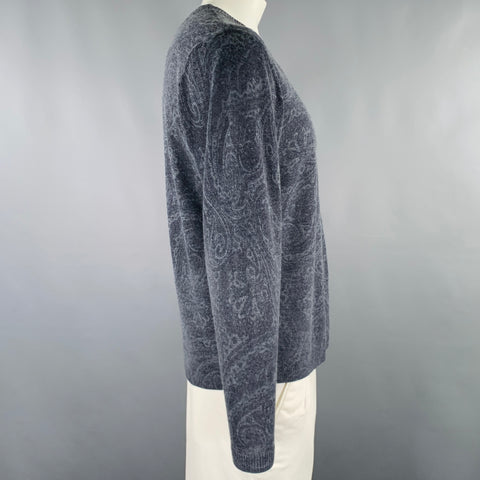 ROBERT GRAHAM Size L Grey Charcoal Paisley Wool Cashmere V-Neck Pullover