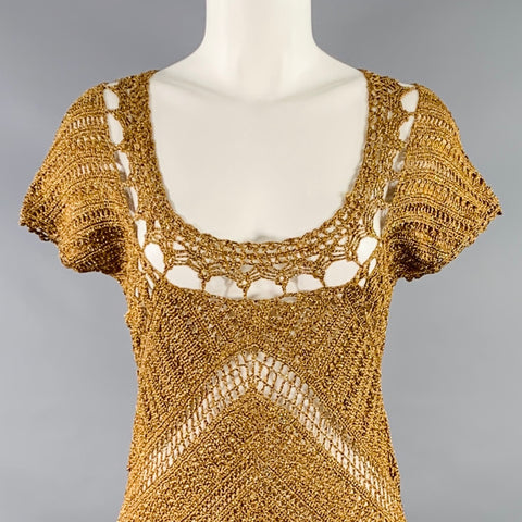 DIANE VON FURSTENBERG Size M Gold Acetate Blend Crochet Dress