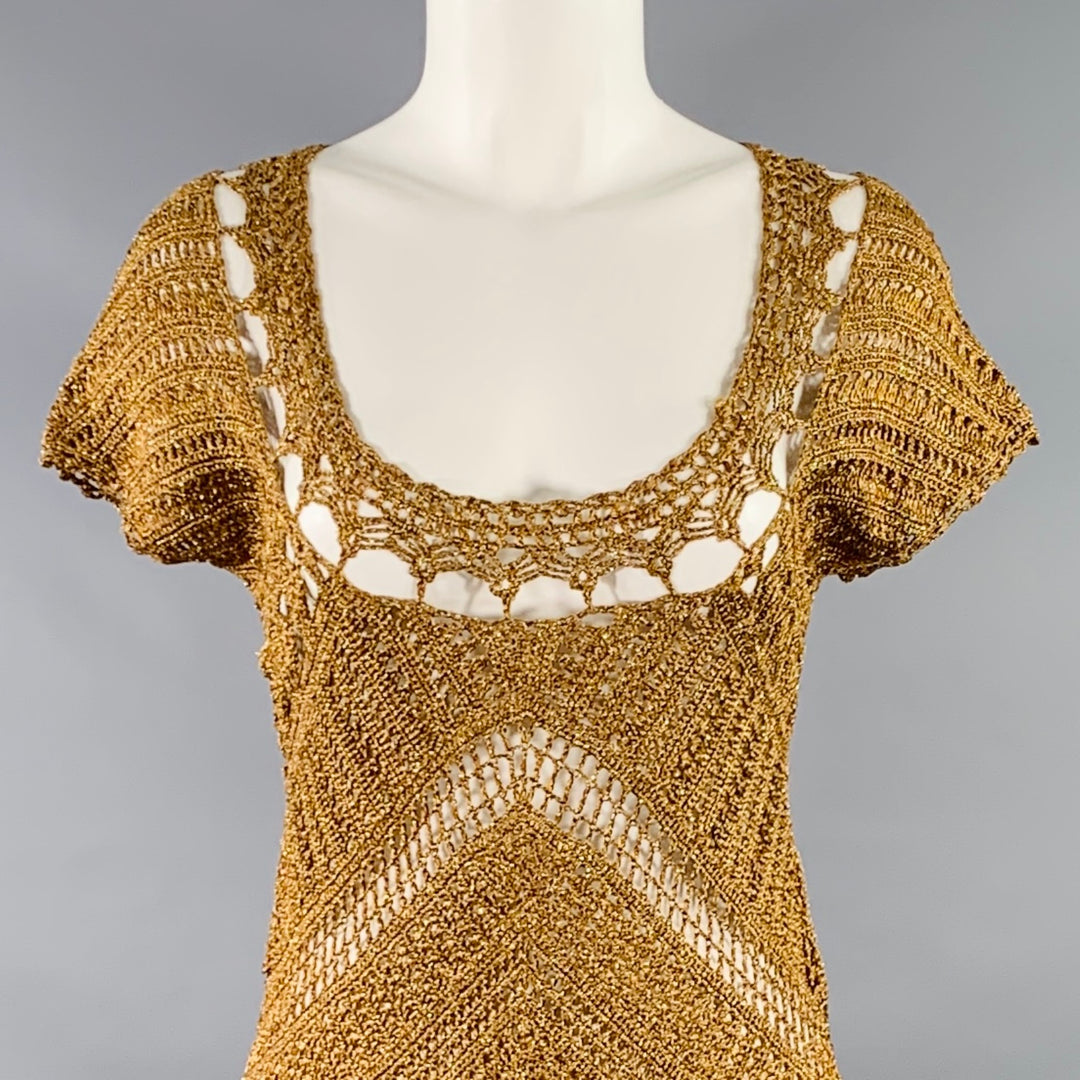 DIANE VON FURSTENBERG Size M Gold Acetate Blend Crochet Dress