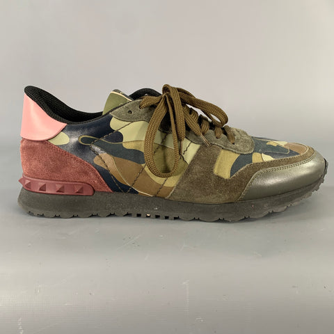 VALENTINO Size 11 Green Multi-Color Camo Blend Lace Up Sneakers