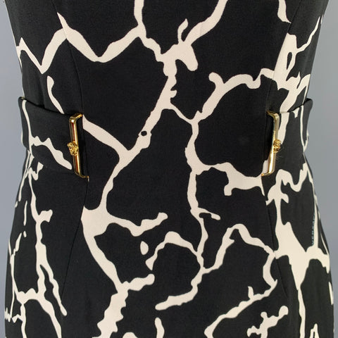 VERSACE Size 4 Black White Viscose  Elastane Cap Sleeves Dress