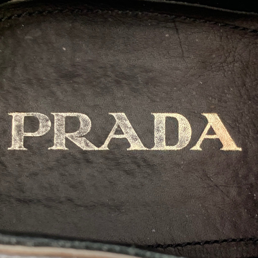 PRADA Size 9 Silver Metallic Perforated Leather Wingtip Lace-Up Shoes
