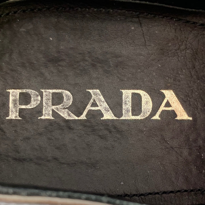 PRADA Size 9 Silver Metallic Perforated Leather Wingtip Lace-Up Shoes