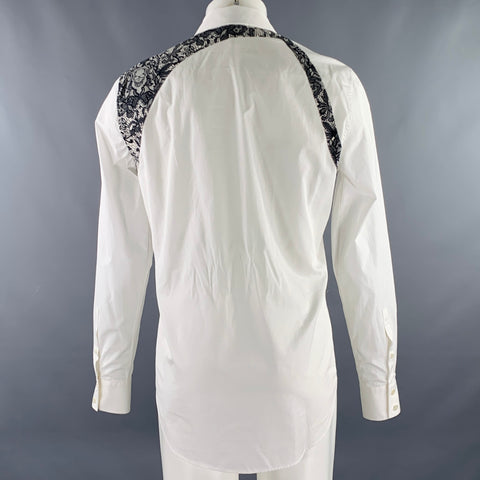 ALEXANDER MCQUEEN Size S White Black Lace Cotton Print Long Sleeve Shirt