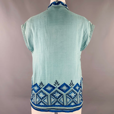 DRIES VAN NOTEN Size 4 Blue Light Blue Silk Embroidered Sleeveless Casual Top