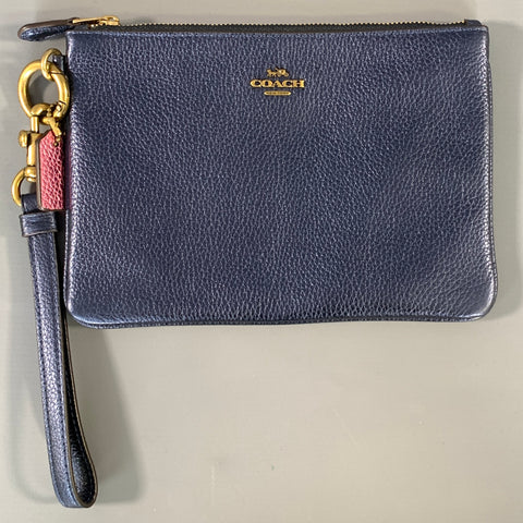 COACH HOL2018 Purple Navy 39250 Metallic Pebble Grain Leather Pouch