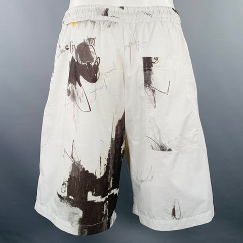 ISABEL BENENATO SS21 Size 32 White Black Scribble Cotton Blend Shorts