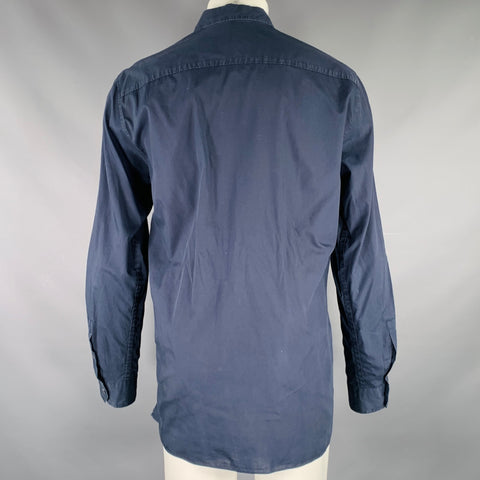 LANVIN Size M Navy Cotton Button Up Long Sleeve Shirt