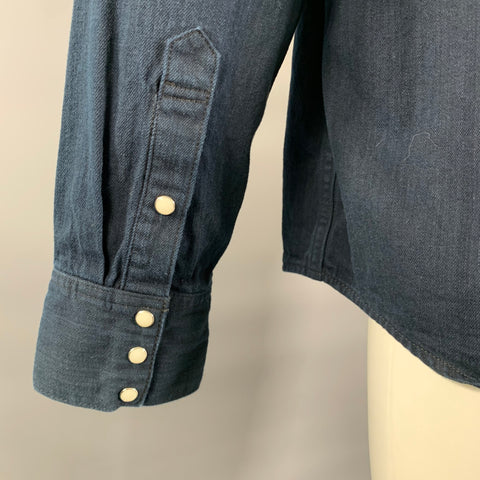 VISVIM Size M Indigo Cotton Snaps Long Sleeve Shirt