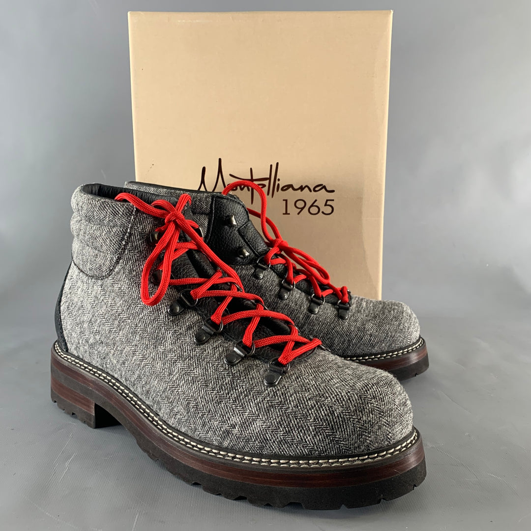 MONTELLIANA Size 12 Grey Black Tweed Wool Ankle Boots