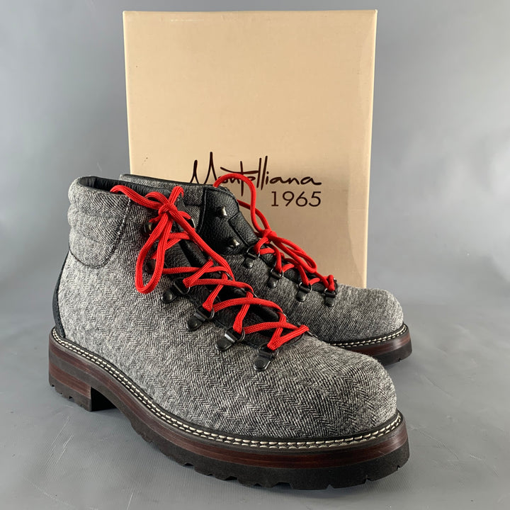 MONTELLIANA Size 12 Grey Black Tweed Wool Ankle Boots