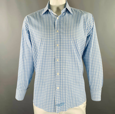 ENGLISH LAUNDRY Size XL White Light Blue Checkered Cotton Long Sleeve Shirt
