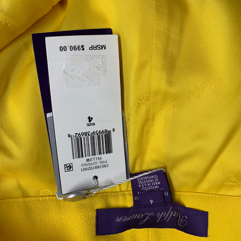 RALPH LAUREN COLLECTION Size 4 Yellow Crepe Tapered Flat Front Zip Fly Dress Pants