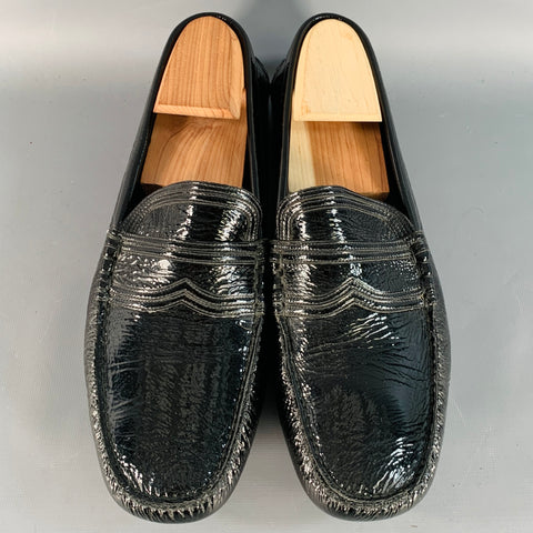 PRADA Size 10.5 Black Patent Leather Slip On Drivers Loafers