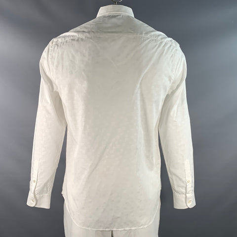 EMPORIO ARMANI Size L White Squares Cotton Blend Button Up Long Sleeve Shirt