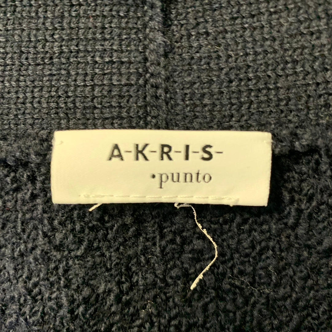 AKRIS Size L Navy Wool Polyamide Cashmere Boucle Cardigan