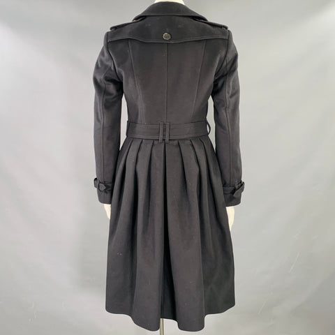 BURBERRY LONDON Size 10 Black Virgin Wool Cashmere A-Line Trench Coat