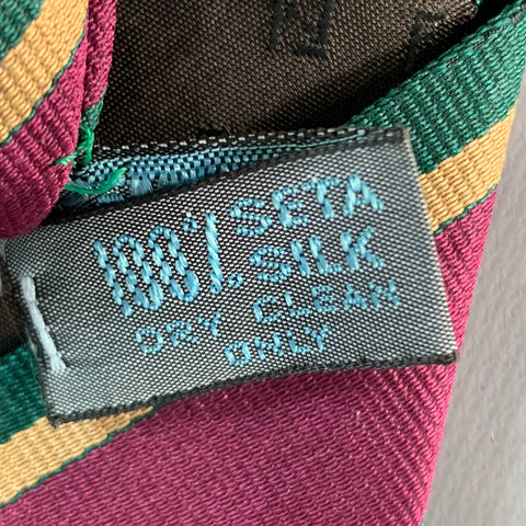 FENDI Purple Green Diagonal Stripe Silk Tie