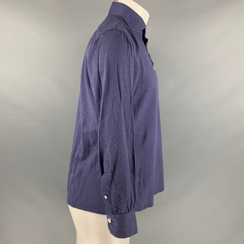 FIORENZO Size S Navy Solid Cotton Long Sleeve Polo