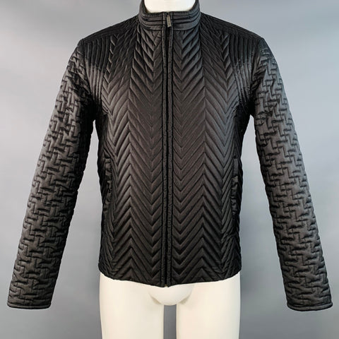 CALVIN KLEIN COLLECTION Size 40 Black Quilted Polyester Zip Up Jacket
