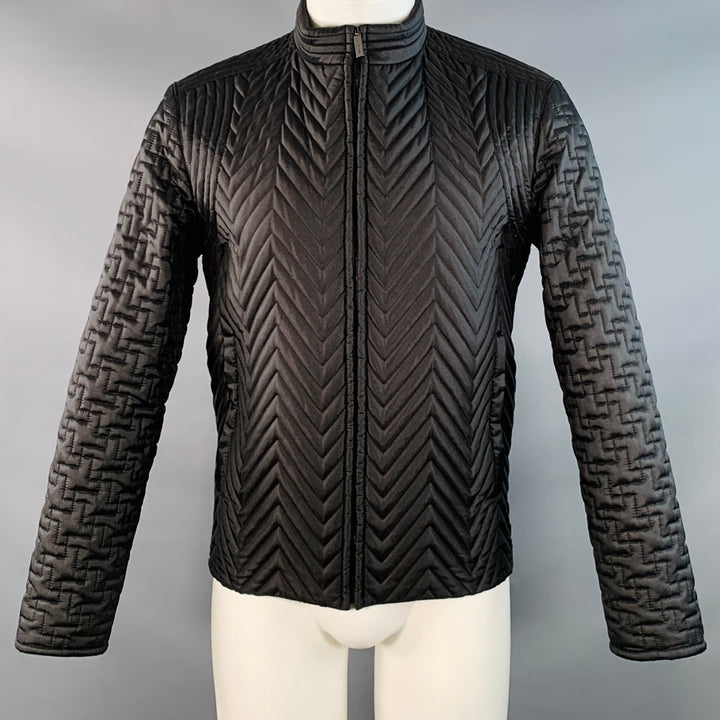 CALVIN KLEIN COLLECTION Size 40 Black Quilted Polyester Zip Up Jacket