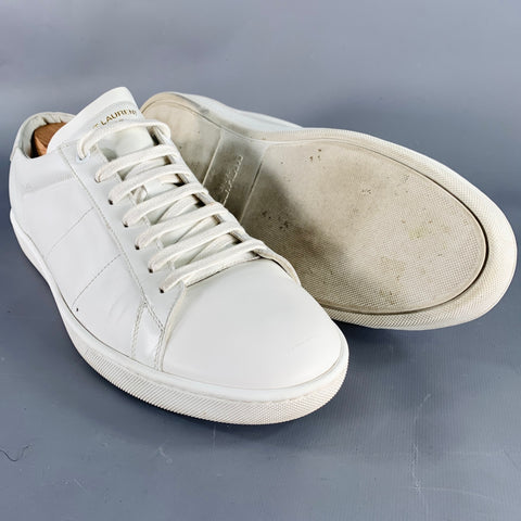 SAINT LAURENT Size 12 White Leather Low Top Sneakers