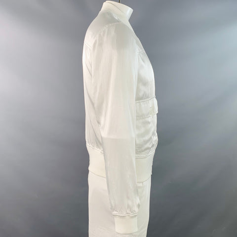 DOLCE & GABBANA Size 42 White Cotton Blend Zip Up Bomber Jacket